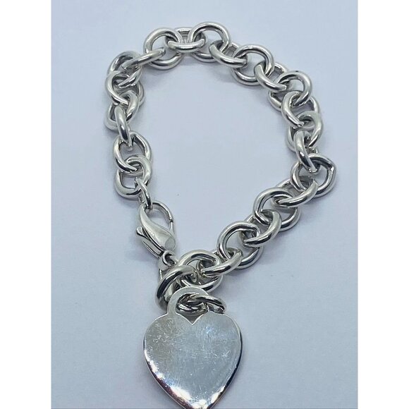 SOLD!!!Tiffany & Co Sterling Silver Blank Heart Tag Charm Bracelet 8" - Picture 7 of 9
